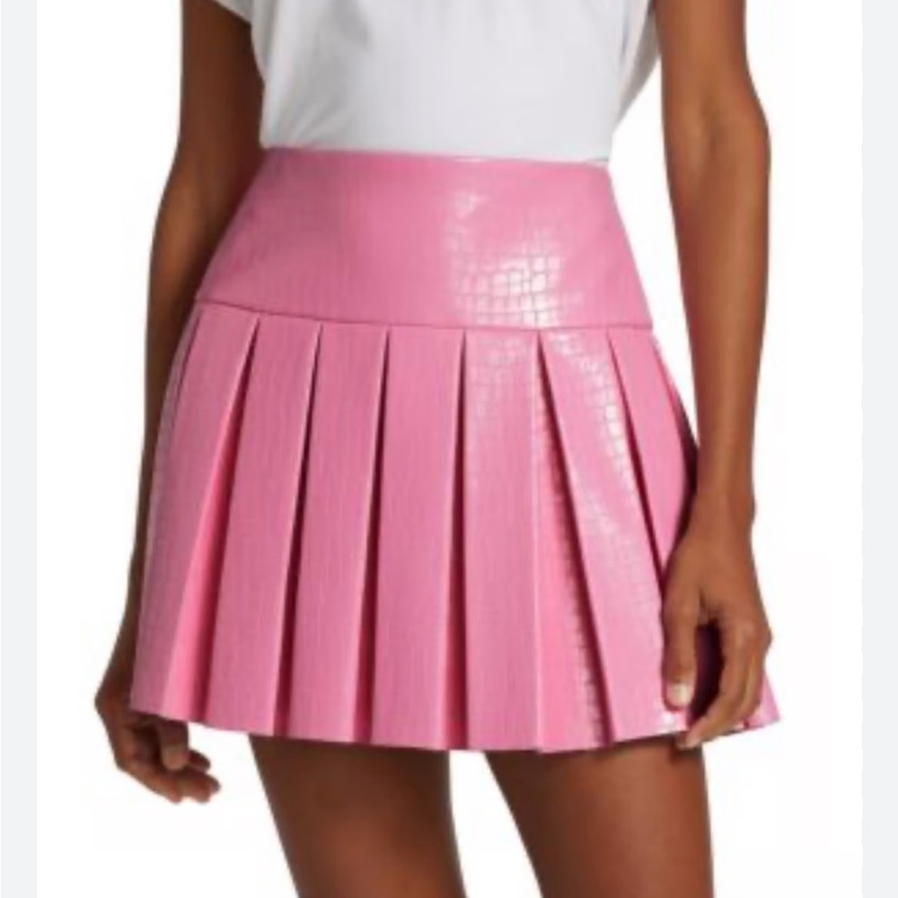 ALICE + OLIVIA Emilie Pleated Faux Leather Mini Skirt